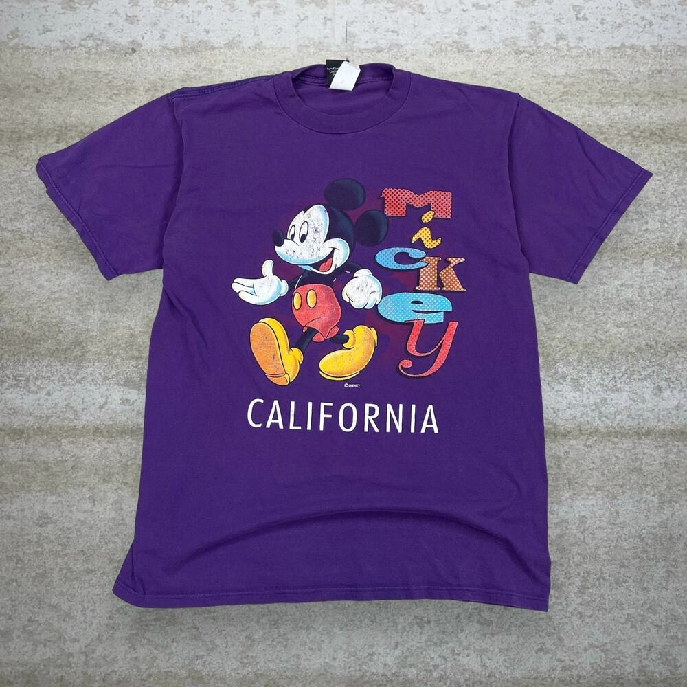 Vintage 90s Disney Shirt Mens M Purple Mickey Mouse Cotton Short Sleeve